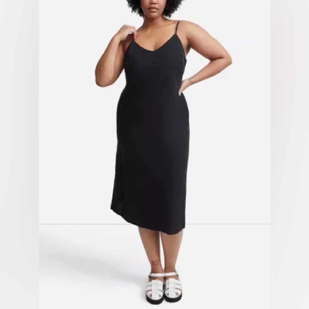 Mate the Label Women’s Linen Slip Dress Black Size 1X V Neck Midi Dress Summer